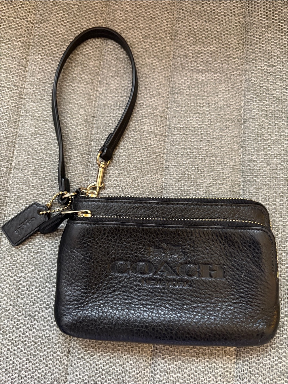 Coach Black Leather Double Zipper Wristlet
